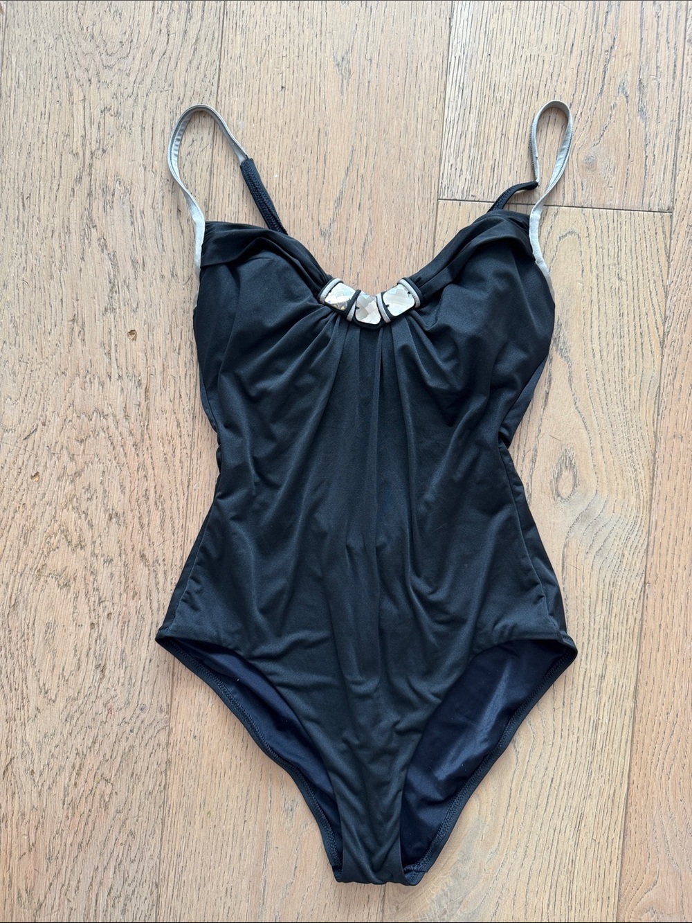 La Perla one piece jeweled neck open back black bathing suit